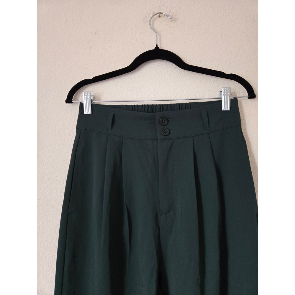 Halara Women S Flex Wide Leg Trousers Dark Green Pleated High Rise Elastic Back - Picture 3 of 9